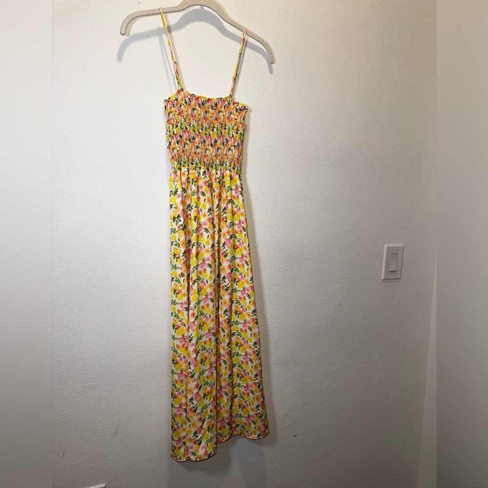 RESA x REVOLVE Ashley Midi Dress Yellow Floral Smocked Dress - Picture 4 of 10